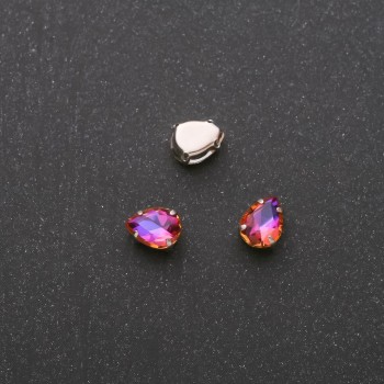 Price per pack / 10 pcs. Sew-on Crystal, Drop Shape, 6x8mm Raspberry-Blue