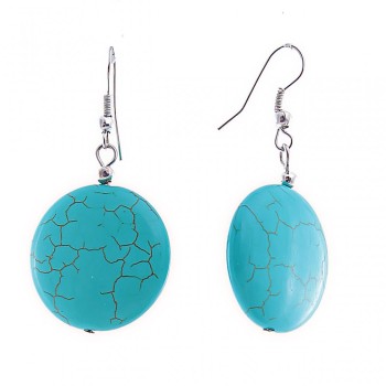 Drop earrings with round cabochons in 'turquoise', with veining, 48×23 mm