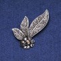 Brooch Leaves with Rhinestones, Grey Metal 60mm