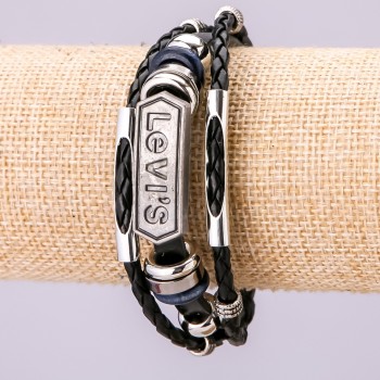 Bracelet "Levi's", length 21 cm, thickness 15 mm black eco-leather