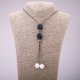 Tie-bar pendant with blue crystals on a long metal chain 'black gold', diameter 16x48 mm, length 70 cm