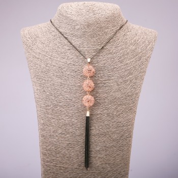 Pendant 'Trio' with pink crystals on a long chain, metal 'black gold', diameter 16×155 mm, length 70 cm