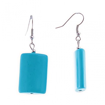 Drop earrings with rectangular smooth cabochons in "turquoise", 47x25 mm