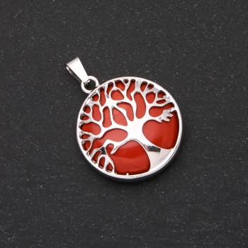 Pendant made of natural red jasper in a "Tree" frame, diameter 27mm