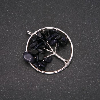 Pendant "Tree of Happiness" Aventurine Blue Sand Cairo Night, diameter 30mm