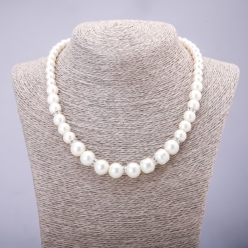 Pearl Necklace (Acrylic) Ivory with Rondelle Inlays, 8-12mm Diameter, 42-48cm Length