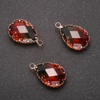 Pendant 'Drop' Green-Red Color, Gold-Tone Setting 13×21mm