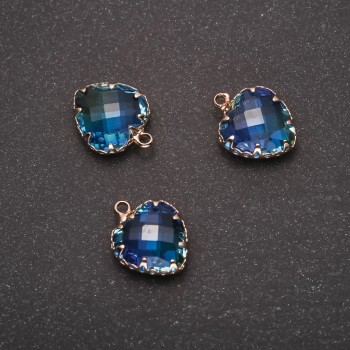 Pendant 'Heart' in blue color with a golden bezel 12×15 mm