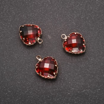 Heart Pendant in Red-Green Color, Golden Bezel 12×15 mm