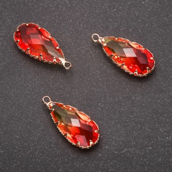 Pendant 'Drop' in Yellow-Orange Color, Gold-Tone Setting 10x24mm