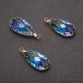 Pendant 'Drop' Yellow-blue color, gold-tone setting 10×24mm