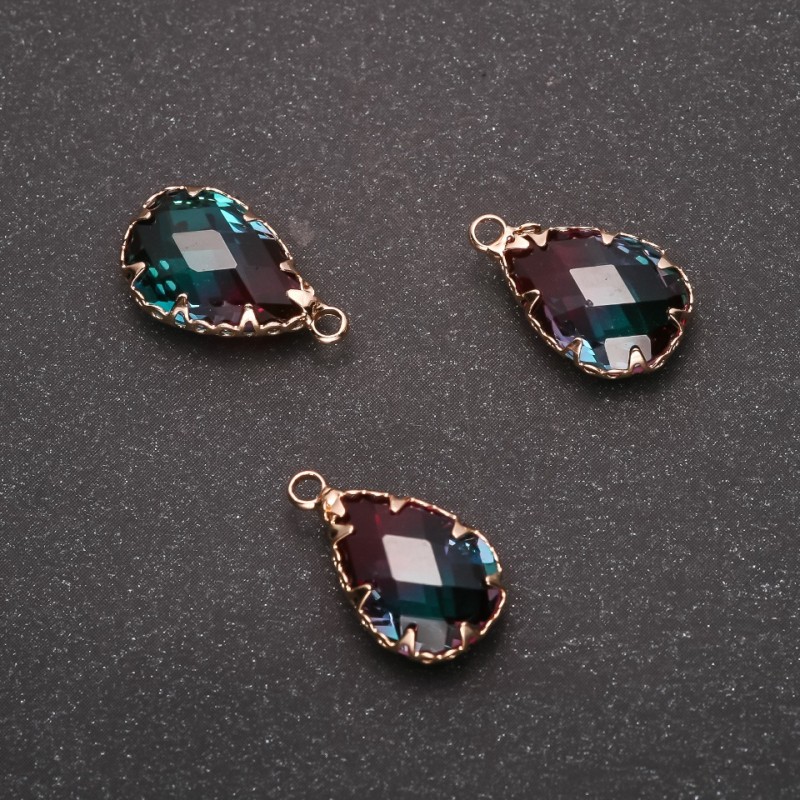 Drop Pendant in Raspberry-Green Color, Gold-tone Setting 10x17mm