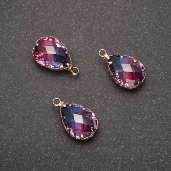 Pendant 'Drop' Blue-Pink Color, Gold-Tone Setting 10×17 mm