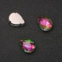 Price per pack / 10 pcs. Sew-on crystal in cap, drop 10×14 mm pink-green