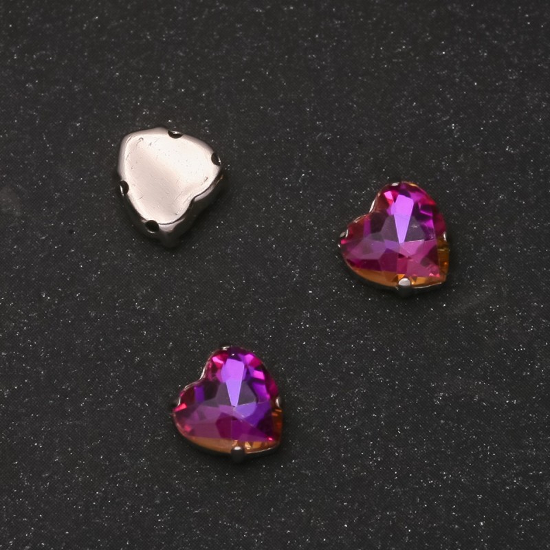 Sew-on Heart Crystal 8mm Raspberry-Orange (Pack of 10)