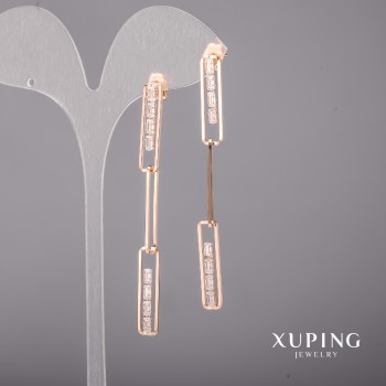 Xuping Earrings with White Stones 6x70mm 18K Gold Plating