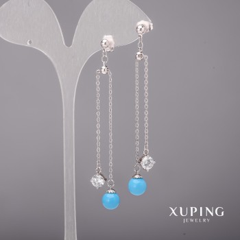 Xuping Earrings with White Stones and Majorca Pearls 8×80 mm Rhodium