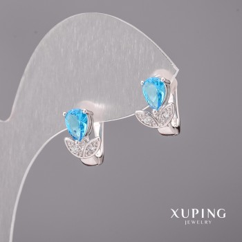 Xuping earrings with blue stones 8x12 mm Rhodium-plated