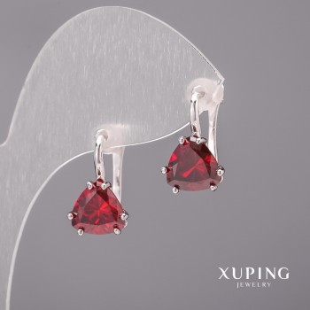 Xuping Earrings with Red Stones 10x17mm Rhodium