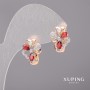 Xuping Earrings with Red Stones 12×15 mm, Rhodium, 18K Plating