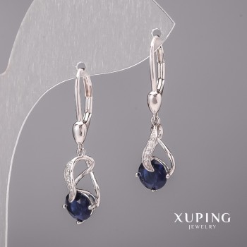 Xuping Earrings with Blue Stones 8x33mm Rhodium