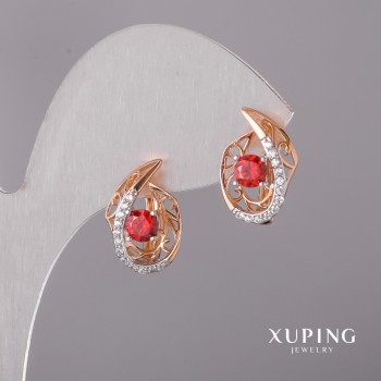 Xuping Earrings with Red Stone 10x16mm Rhodium, 18k Plating