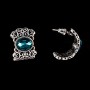 Semi-circular, lacy stud earrings with oval emerald crystals "Emerald" / silver-plated / 20 × 15 mm