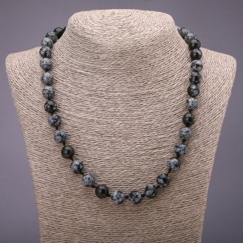 Necklace of natural Snowy Obsidian 'Apache Tears', smooth bead, diameter 10(±)mm, length 50 cm