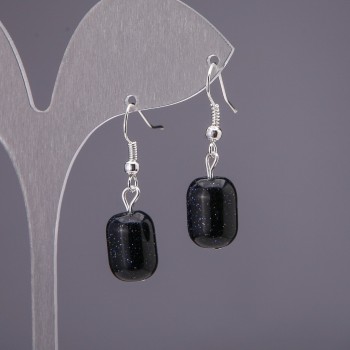 Aventurine Earrings 'Blue Sand Night of Cairo' Barrel, 10x15 mm diameter