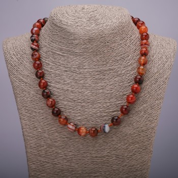 Agate Bead Necklace, smooth round beads, 10 mm diameter, 48 cm length