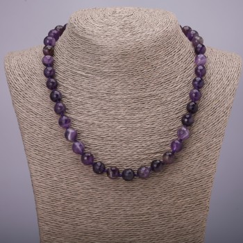 Natural Amethyst Gemstone Necklace with a Faceted Bead, Diameter 10 mm (±), Length 45 cm