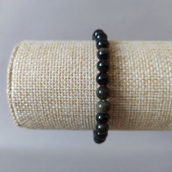 Golden Obsidian Bracelet on Elastic Cord, Smooth Beads 6.5 mm, Length 18 cm