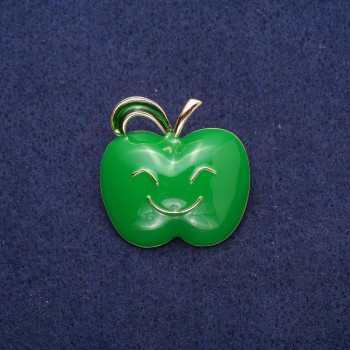 Brooch Apple Green Enamel, Gold-Tone Metal 30×30 mm