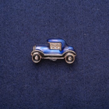 Car Brooch with blue-black enamel and crystals, gold-tone metal 17×29 mm