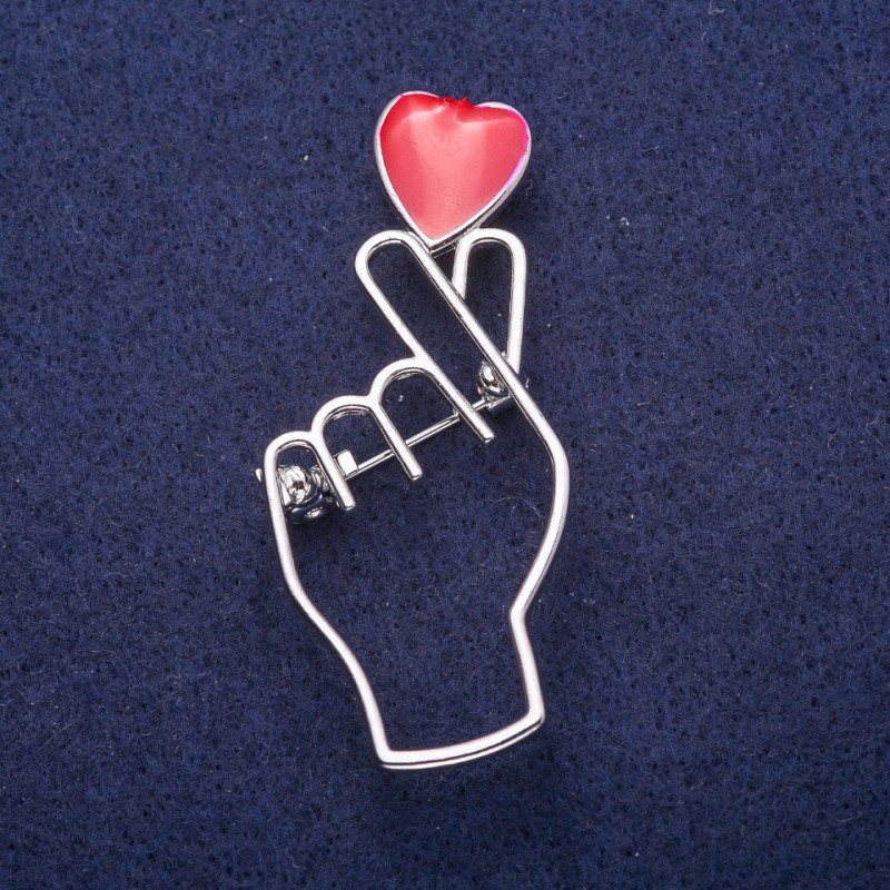 Brooch 'Symbol of Love' with Red Enamel, Silver-Toned Metal 25x57mm