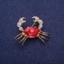 Crab Brooch with Red Enamel and Crystals, Gold-Tone Metal 30x40mm