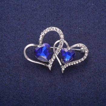 Crystal Heart Brooch, silver-tone metal 30x43mm