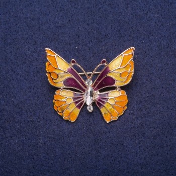 Butterfly Brooch with Enamel and Crystal, gold-toned metal 29×37 mm