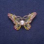 Butterfly Brooch with Crystals and Majorca Pearl Bead, Yellow Metal 28x46mm