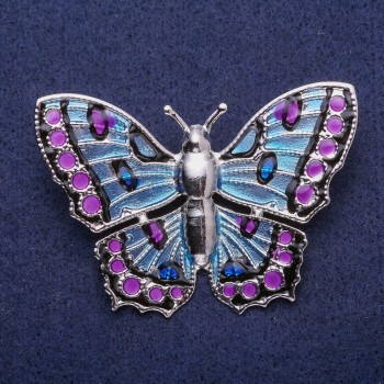 Butterfly Enamel Brooch in Silvery Metal, 43x60 mm