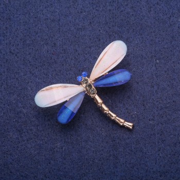 Dragonfly Brooch White-Blue, Golden Metal 32x43mm