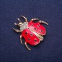 Enamel Ladybug Brooch with Crystals, Gold-Tone Metal, 38×36 mm