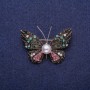 Brooch 'Butterfly with Pearl' in Multicolored Rhinestones, Golden Metal 30x41mm