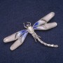 Dragonfly Brooch with Enamel and Crystal, Silver-Colored Metal 65×44 mm