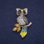 Owl Brooch with Crystals, Silver-Tone Metal 27x42 mm