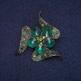 Flower Brooch with Green Crystals, Gray Metal, 41×41 mm