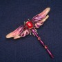 Enamel Dragonfly Brooch with Red Crystals, Golden Metal, 56x64 mm