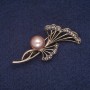 Flower Brooch with a Bead Center and Crystals, Chalk Antique Gold 26x50mm