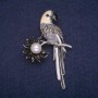 Parrot Enamel Brooch with Bead and Crystals, Gray Metal 37x58mm