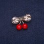 Cherry-shaped Brooch with Crystals, gray metal 19x28mm